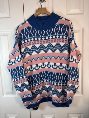 Croquet Club Vintage Style Geometric Pattern Acrylic Sweater Large